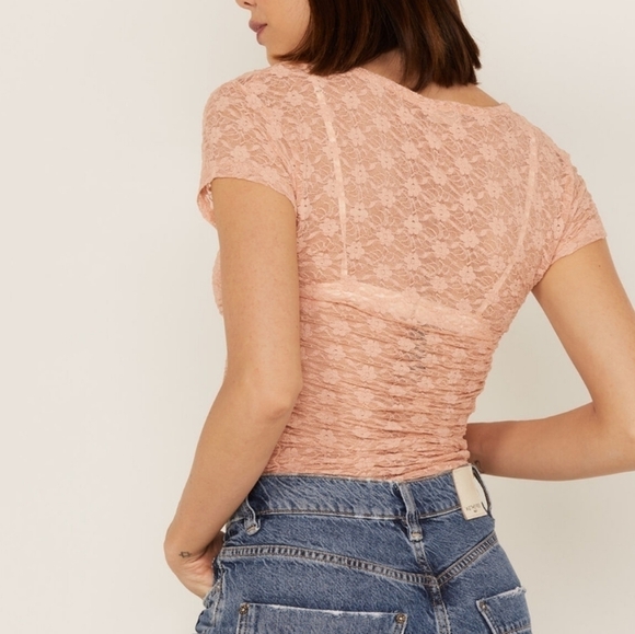 Free People Keep It Simple Lace Short Sleeve Top - Picture 2 of 3
